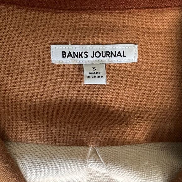 Vintage Style Men's Shirt in Cream and Brown Linen Blend size S - Picture 2 of 4